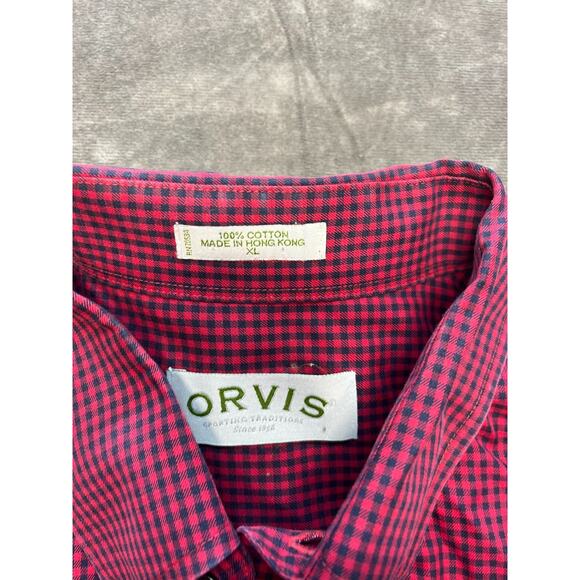 Orvis Button Down Shirt Gingham Check Red Black XL 100% Cotton - Picture 4 of 6